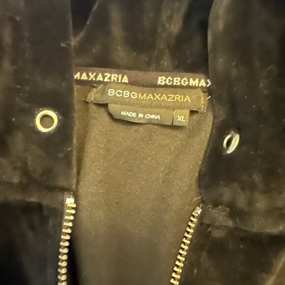 BCBG Max Azria Y2K Black Velvet Hoodie Jacket W/ Rhinestone Logo XL - Picture 4 of 6